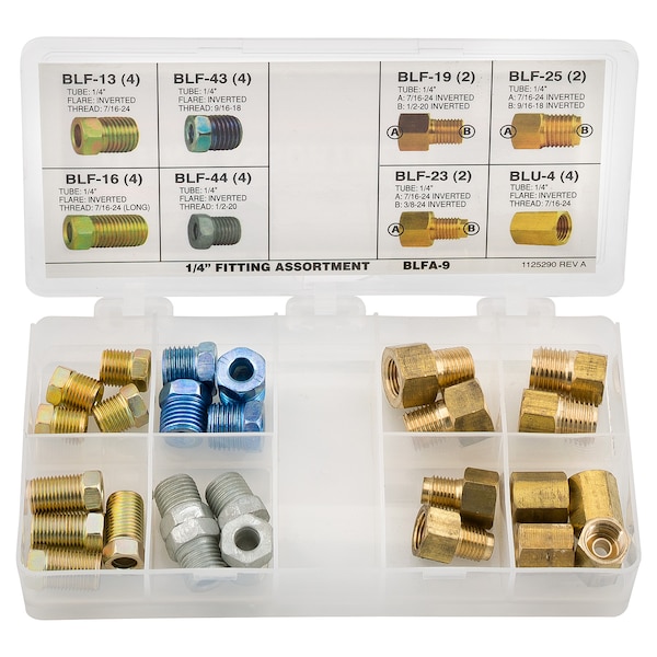 1/4 Tube Nut, Union, Adapter Fitting Assortment, 8 SKU, BLFA-9